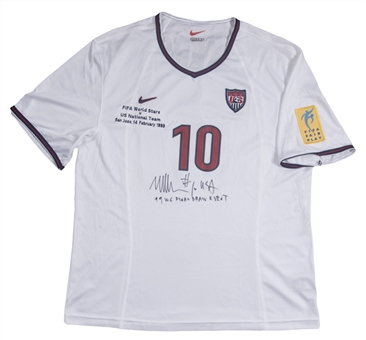 1999 Michelle Akers World Cup Final Draw Event Feb 14, 1999 Signed White Game Jersey With Inscription (Akers LOA)